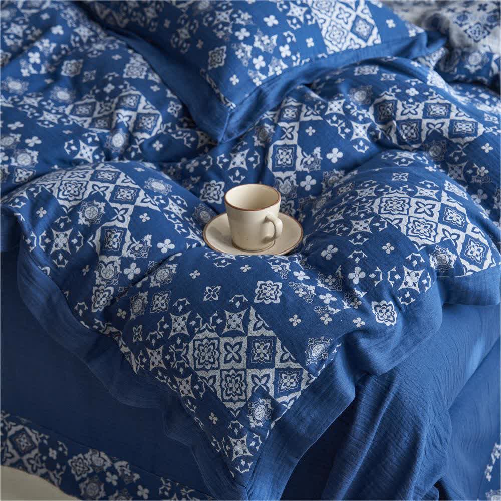 Parure de lit en pur coton style vintage (4 pièces)