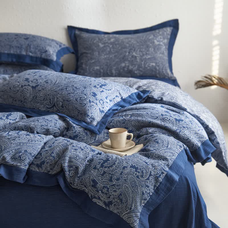 Parure de lit en gaze de coton jacquard de style vintage (4 pièces)