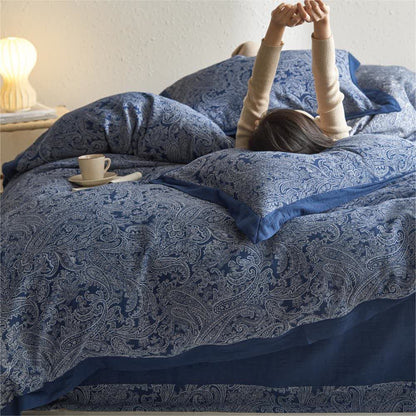 Parure de lit en gaze de coton jacquard de style vintage (4 pièces)