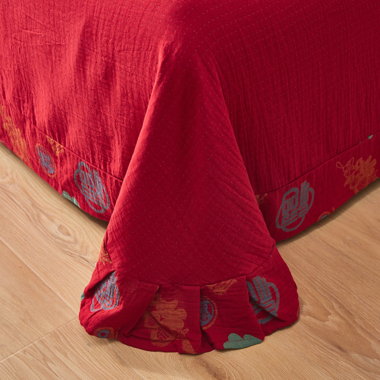Parure de lit en gaze de coton avec caractères chinois (4 pièces)