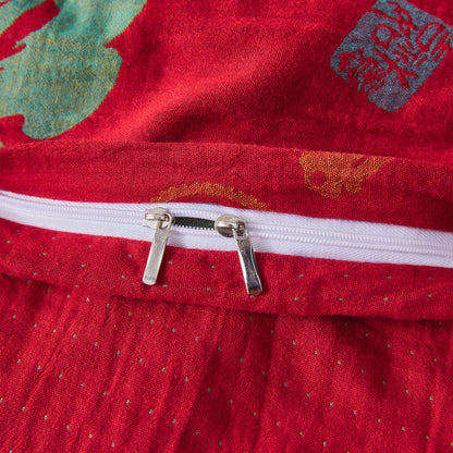 Parure de lit en gaze de coton avec caractères chinois (4 pièces)