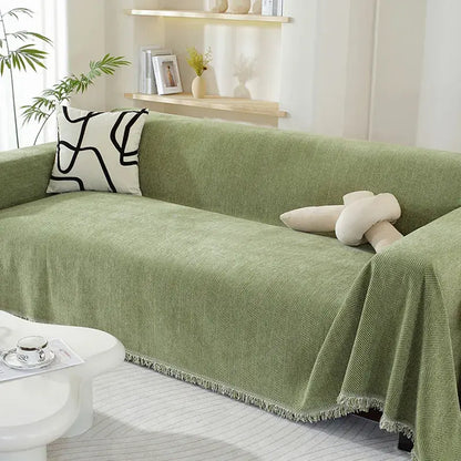 Housse de canapé en chenille avec motif à chevrons et pompons