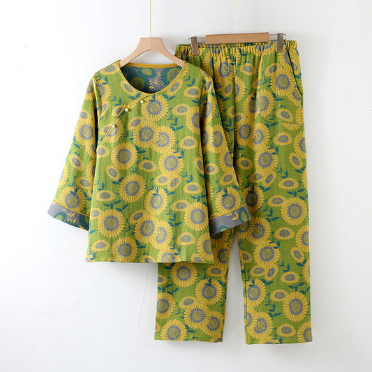 Ensemble pyjama en pur coton avec motif tournesol jacquard
