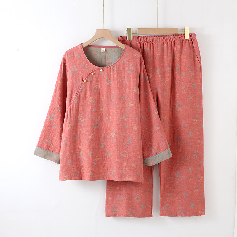 Ensemble de nuit en pur coton avec motif jacquard et floral