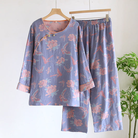 Ensemble de nuit en gaze de coton à motifs papillons et floraux