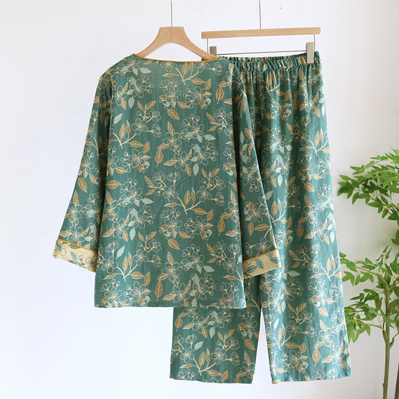 Ensemble pyjama décontracté en coton à motif floral vintage