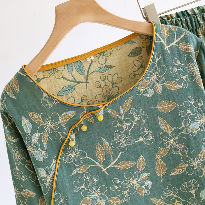 Ensemble pyjama décontracté en coton à motif floral vintage