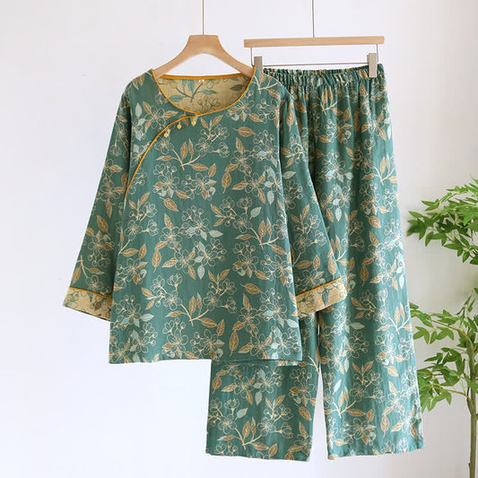 Ensemble pyjama décontracté en coton à motif floral vintage