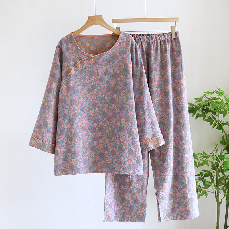 Ensemble pyjama élégant et décontracté en coton à motif floral