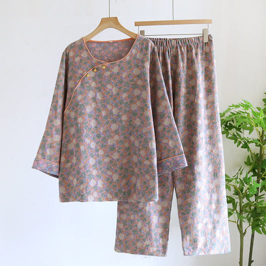 Ensemble pyjama élégant et décontracté en coton à motif floral
