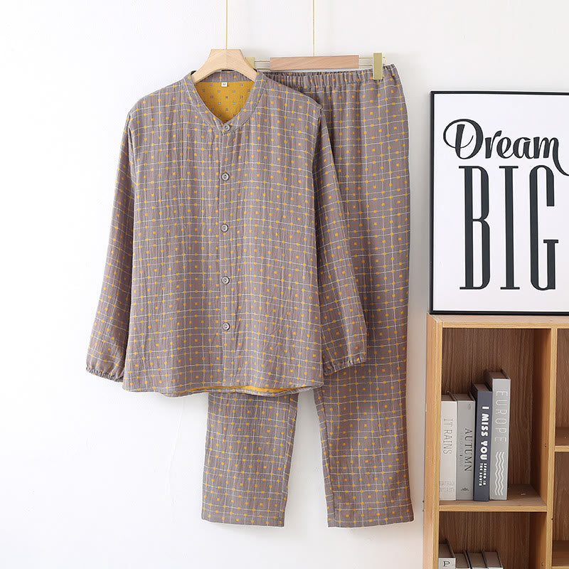 Ensemble pyjama en gaze de coton doux avec patte de boutonnage