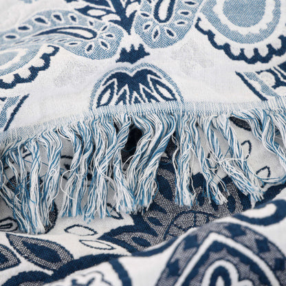Couette légère en coton avec motif cachemire rétro et pompons
