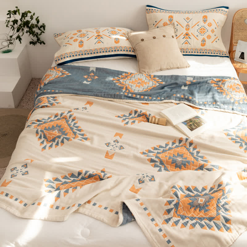 Couette en gaze de coton à motif géométrique de style bohème