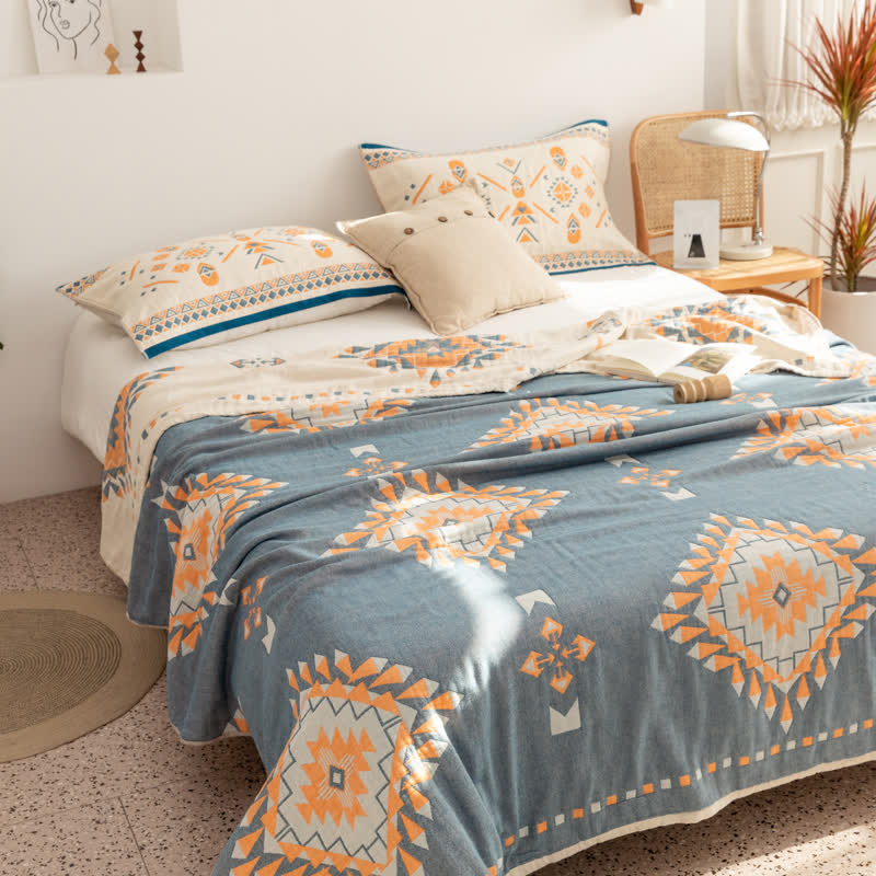 Couette en gaze de coton à motif géométrique de style bohème