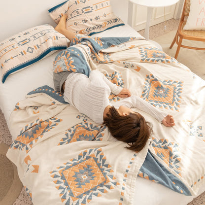 Couette en gaze de coton à motif géométrique de style bohème