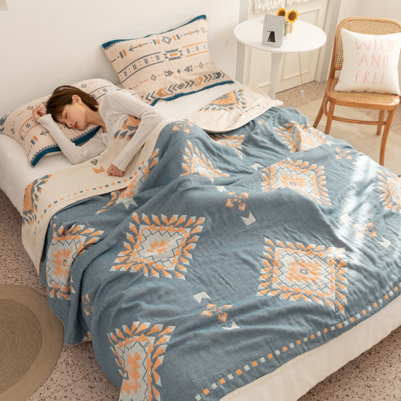Couette en gaze de coton à motif géométrique de style bohème