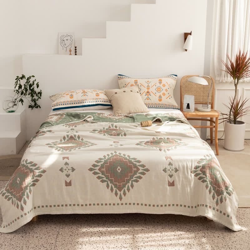 Couette en gaze de coton à motif géométrique de style bohème