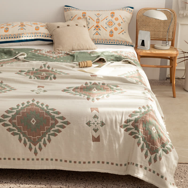 Couette en gaze de coton à motif géométrique de style bohème