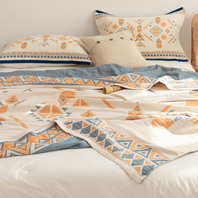 Couette réversible en gaze de coton de style bohème à motif géométrique