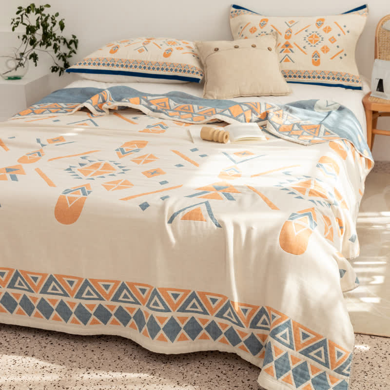 Couette réversible en gaze de coton de style bohème à motif géométrique