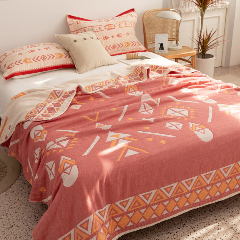 Couette réversible en gaze de coton de style bohème à motif géométrique