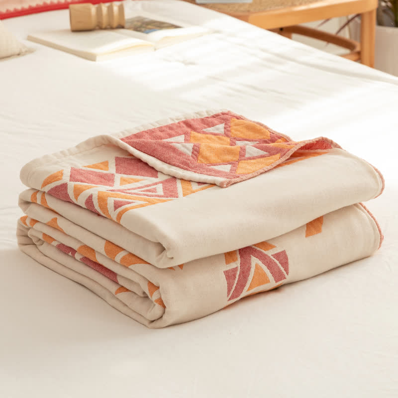 Couette réversible en gaze de coton de style bohème à motif géométrique