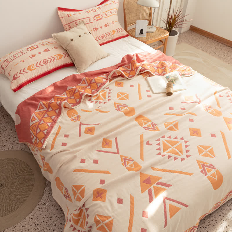 Couette réversible en gaze de coton de style bohème à motif géométrique