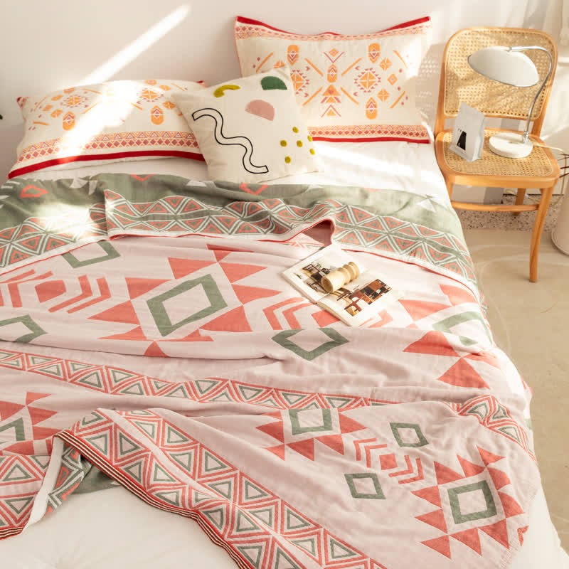 Couette d'été en gaze de coton à motifs géométriques triangulaires