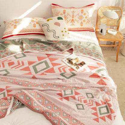 Couette d'été en gaze de coton à motifs géométriques triangulaires