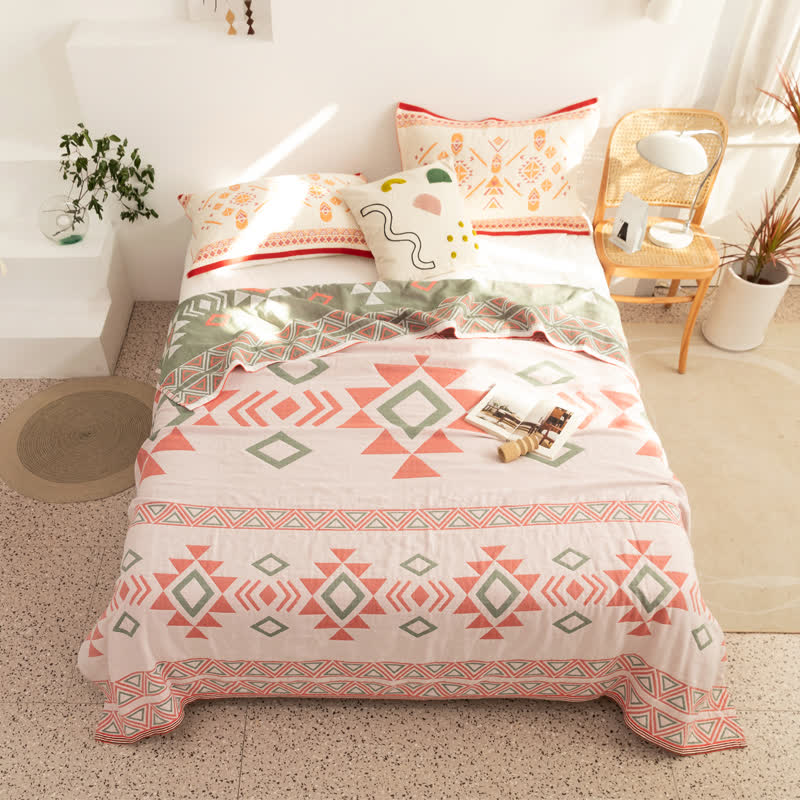 Couette d'été en gaze de coton à motifs géométriques triangulaires