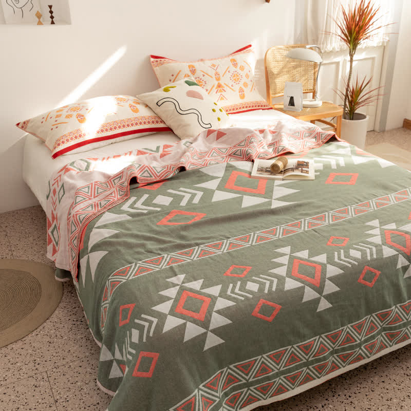 Couette d'été en gaze de coton à motifs géométriques triangulaires
