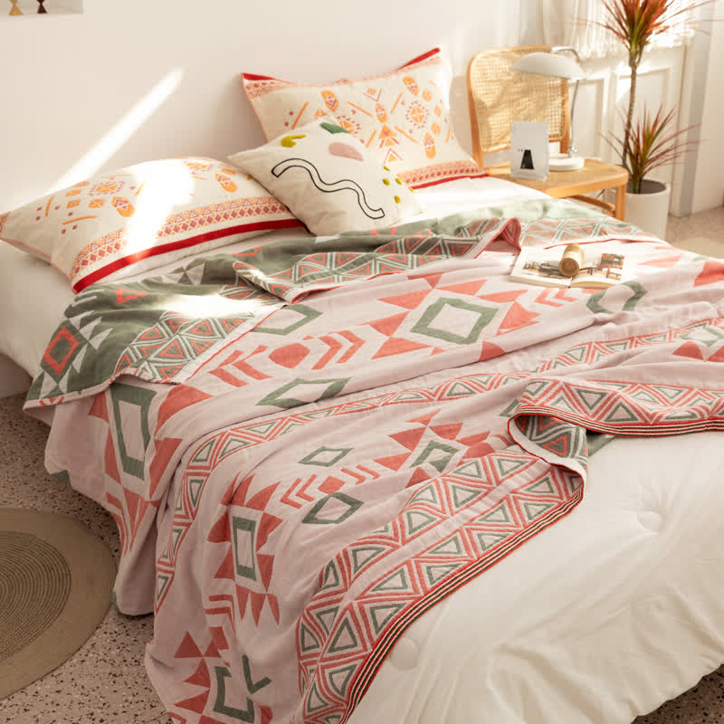 Couette d'été en gaze de coton à motifs géométriques triangulaires