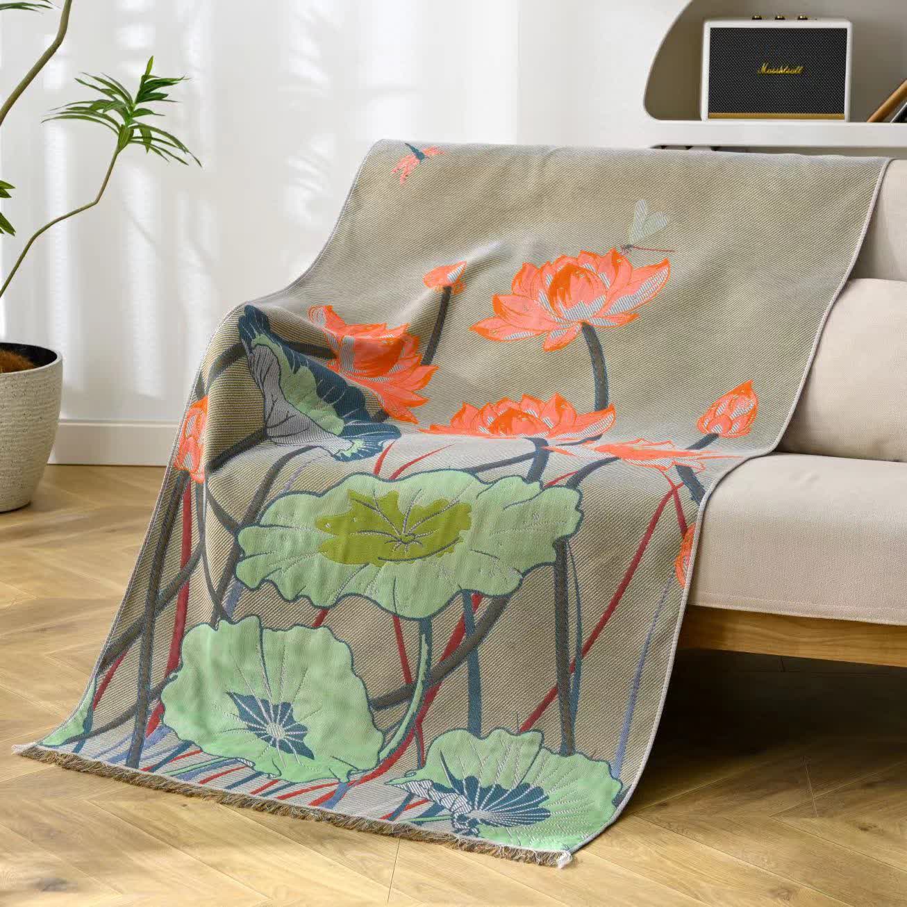 Serviette à pompon en gaze de coton et fleur de lotus