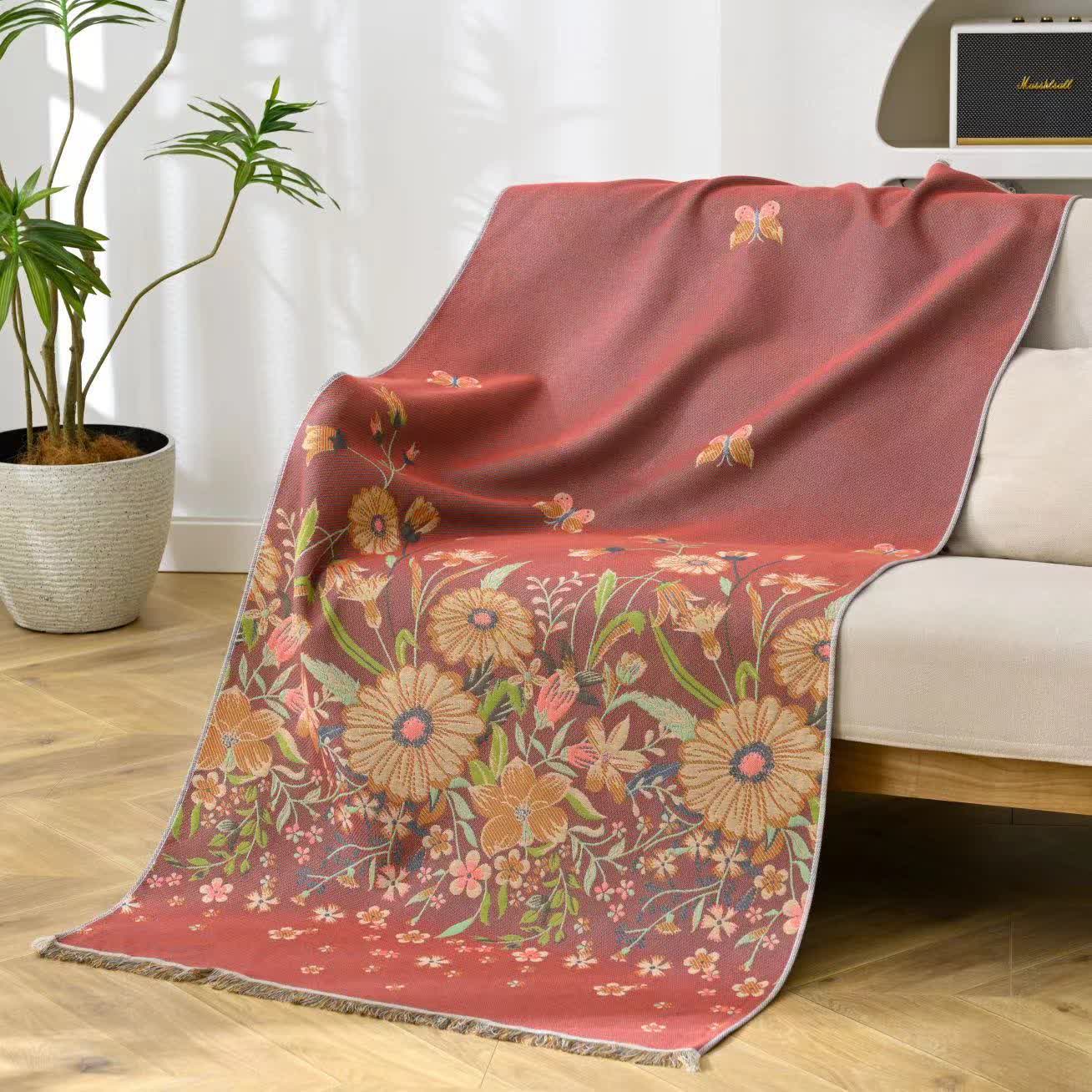 Serviette de bain en gaze de coton à motif floral rétro