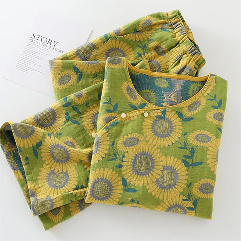Ensemble pyjama en pur coton avec motif tournesol jacquard