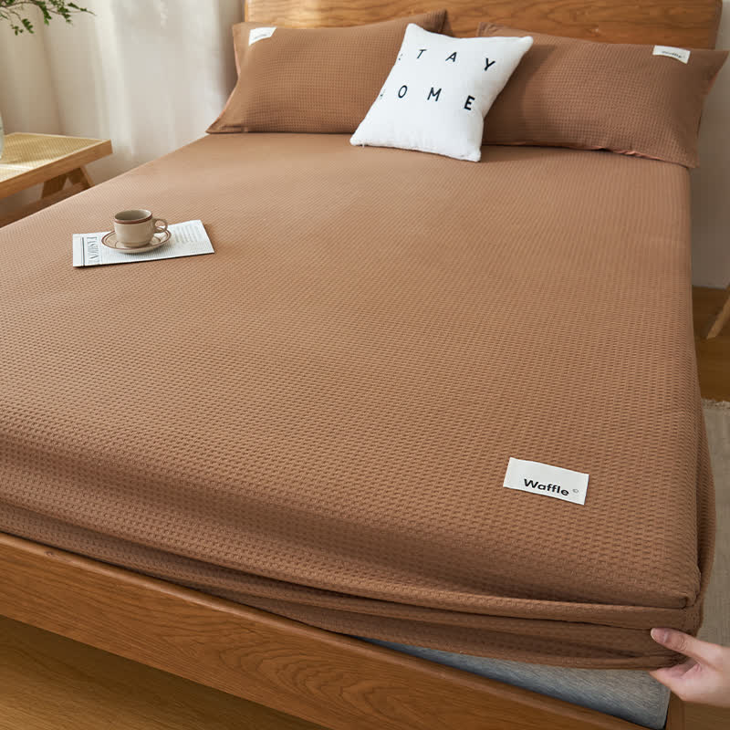 Drap-housse en pur coton avec structure gaufrée