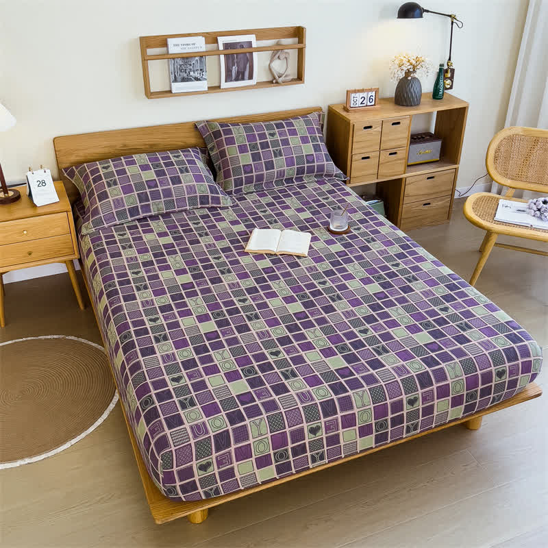 Drap-housse double épaisseur en gaze de coton à motif à carreaux