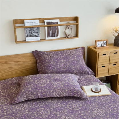 Drap-housse vintage en jacquard pur coton - Violet - 2 taies d'oreiller - 48 cm x 74 cm - image 5