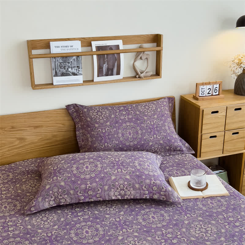 Drap-housse vintage en jacquard pur coton - Violet - 2 taies d'oreiller - 48 cm x 74 cm - image 5