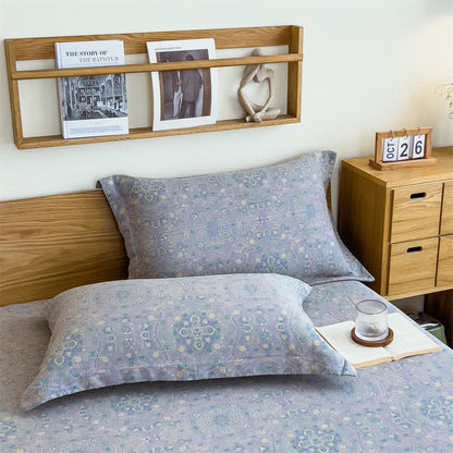 Drap-housse vintage en jacquard pur coton - Violet clair - 2 taies d'oreiller - 48 cm x 74 cm - image 15