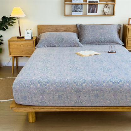 Drap-housse vintage en jacquard pur coton - Violet clair - Drap avec 2 taies d'oreiller - 200 cm x 220 cm - image 10