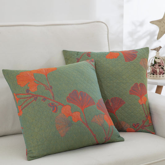 Taies d'oreiller en gaze de coton jacquard avec feuilles de ginkgo (2 pièces)