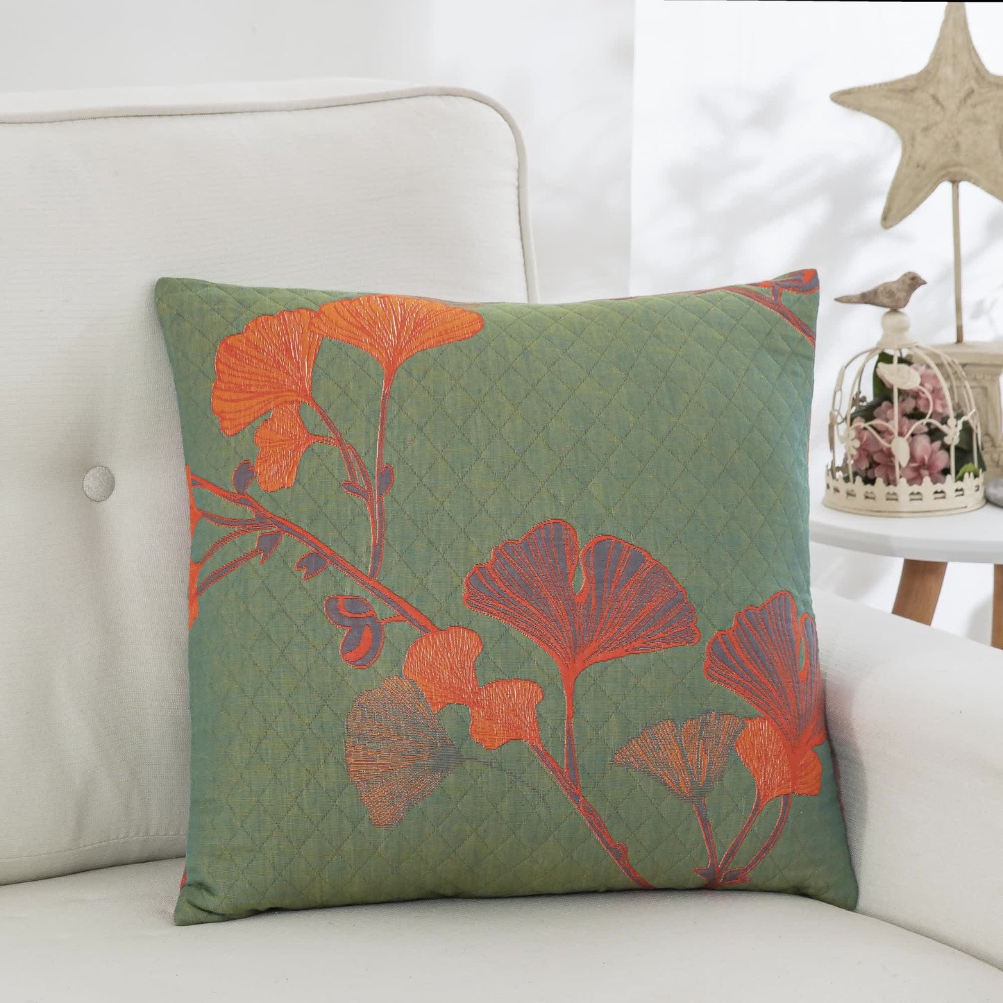 Taies d'oreiller en gaze de coton jacquard avec feuilles de ginkgo (2 pièces)