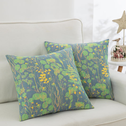 Taies d'oreiller en gaze de coton jacquard Lotus Pond (lot de 2)