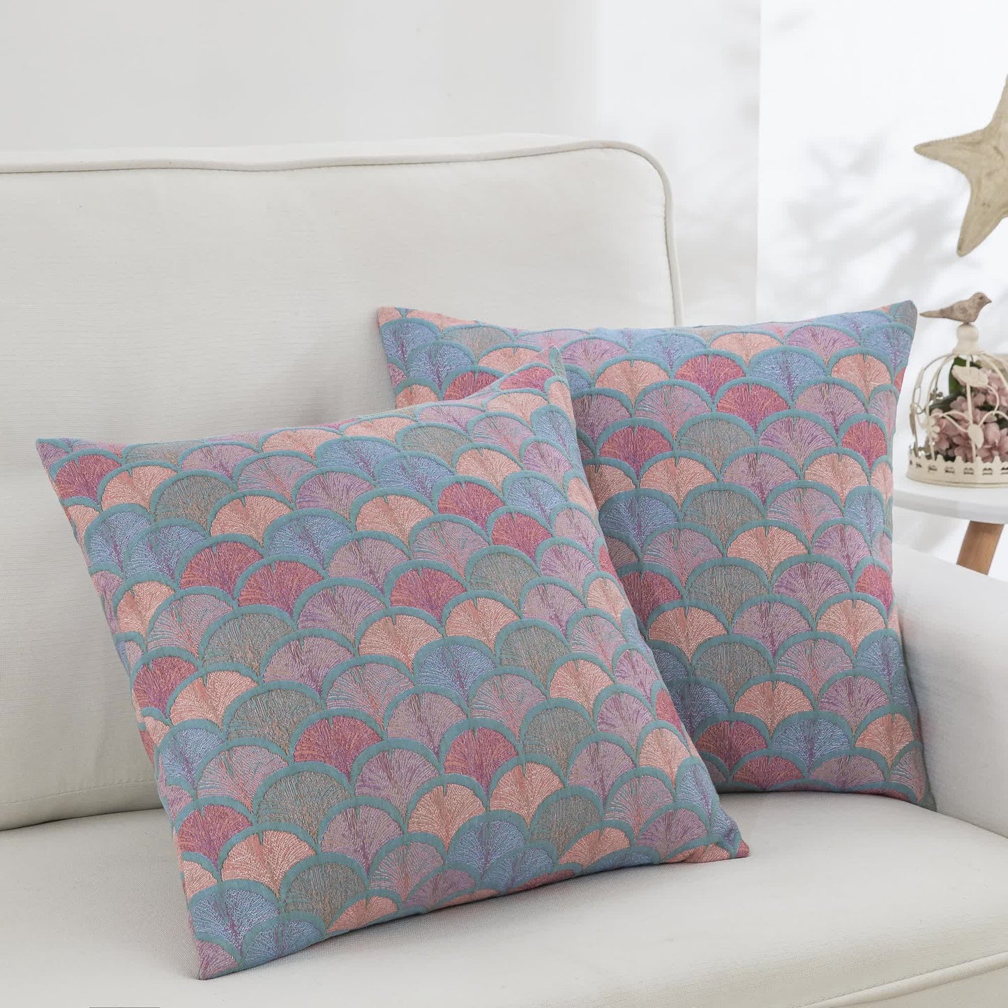 Taies d'oreiller en gaze de coton jacquard motif écailles de poisson (2 pièces)