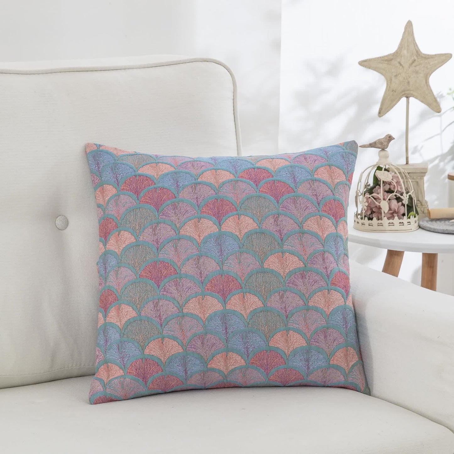 Taies d'oreiller en gaze de coton jacquard motif écailles de poisson (2 pièces)