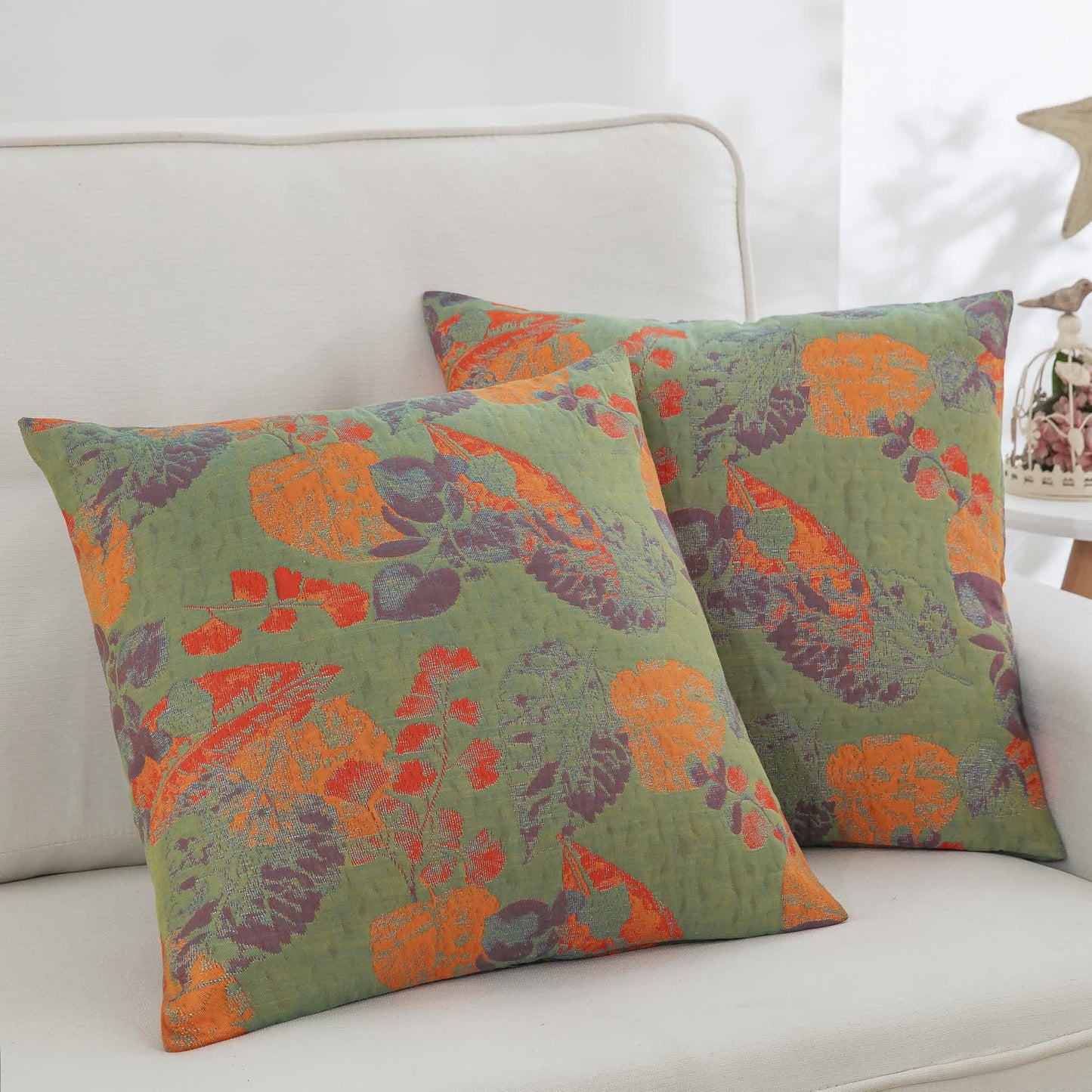 Taies d'oreiller en gaze de coton à trois couches avec motif de feuilles (2 pièces)
