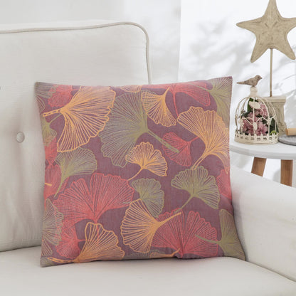 Taies d'oreiller en gaze de coton teint en fil avec feuilles de ginkgo (2 pièces)
