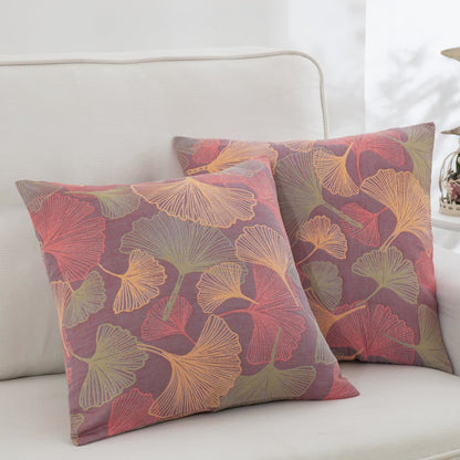 Taies d'oreiller en gaze de coton teint en fil avec feuilles de ginkgo (2 pièces)