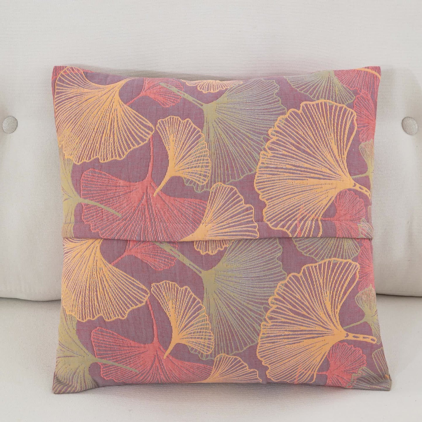 Taies d'oreiller en gaze de coton teint en fil avec feuilles de ginkgo (2 pièces)